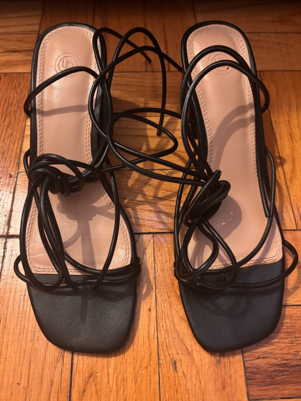 Urban Outfitters Black Lace-Up Square Toe Heels
